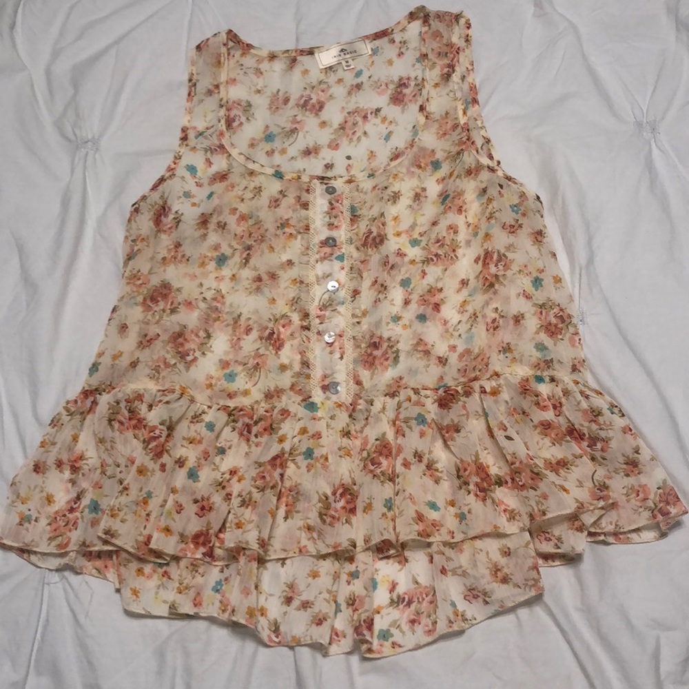 Sheer Floral and Lace Embellished Tank Top